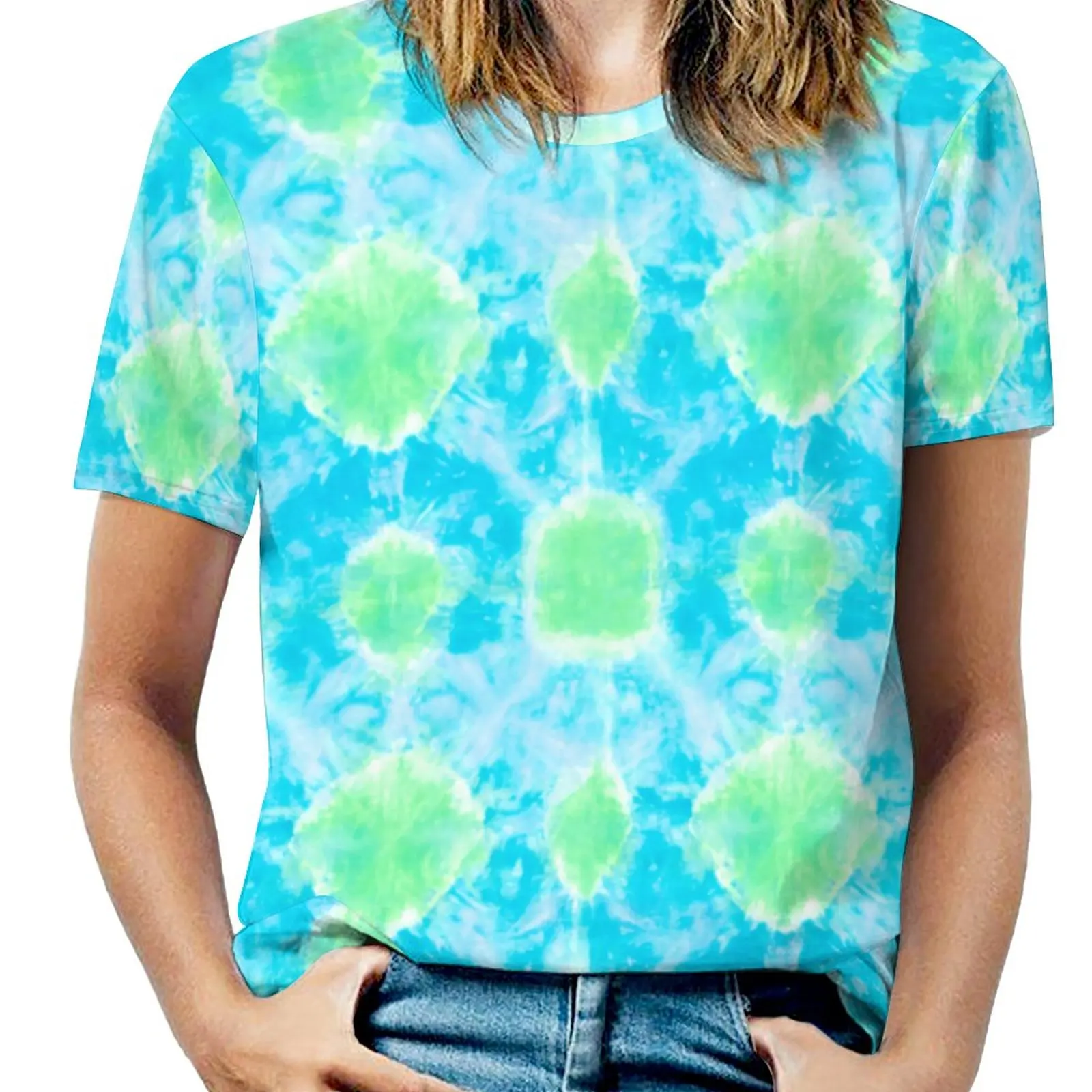 

Blue And Green Technicolor Tie-Dye Tie Dye G T-shirt Crewneck T-shirts Creative Aactivity Competition Campaign Funny Novelty Eu