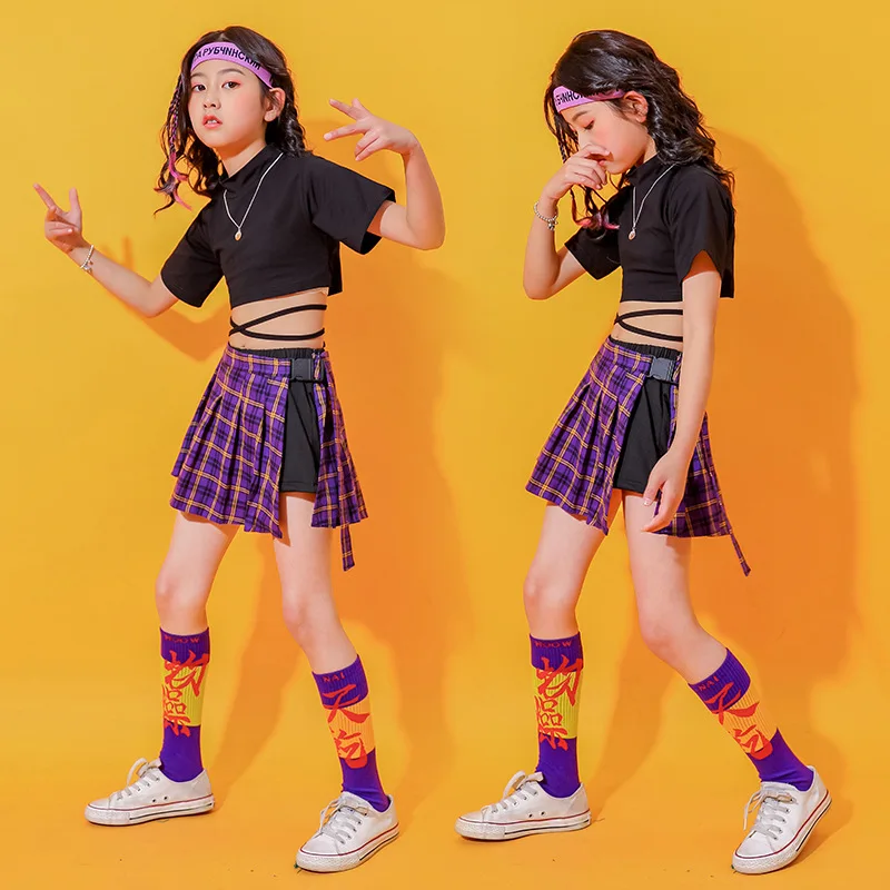 

Hip-hop Jazz Dance Girls Clothes Korean Wave Fashion Clothing Summer Catwalk Girls Hip Hop Cropped Navel Tide Tops Short Skirts