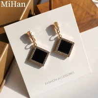 mihan 925 silver needle fashion jewelry black resin earrings 2022 new trend high quality shiny crystal drop earrings for party