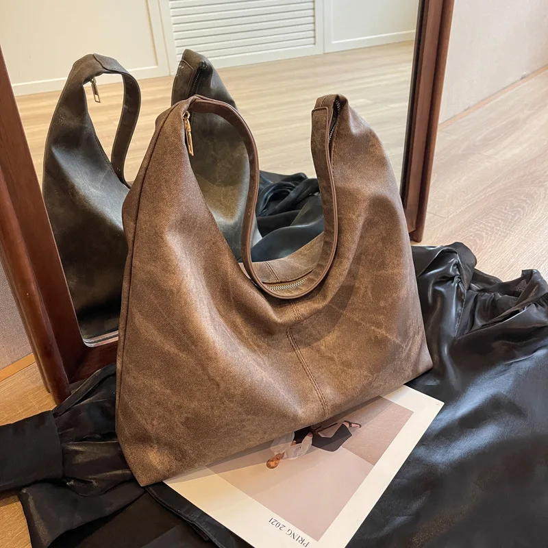 

Korean Casual Commute bag Fashion Female Big Capacity Tote Bag Pu Leather Women's Designer Handbag Vintage Underarm Shoulder Bag