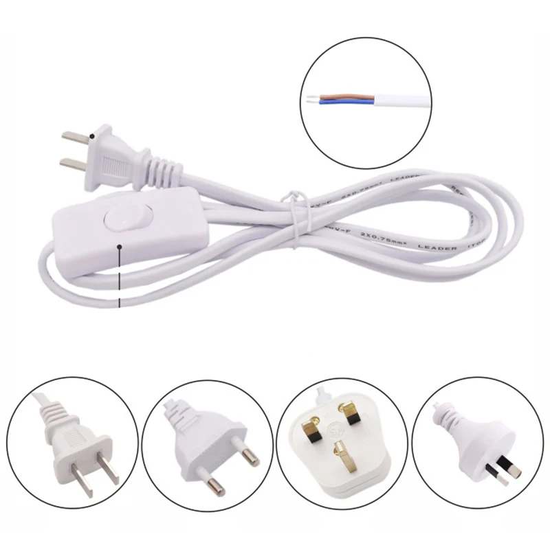 

Black White EU US 2c*0.75mm 1.8m Online 303 Push Button Switch Power Cord Energy Saving LED Light Electric Cable 250V PVC Copper