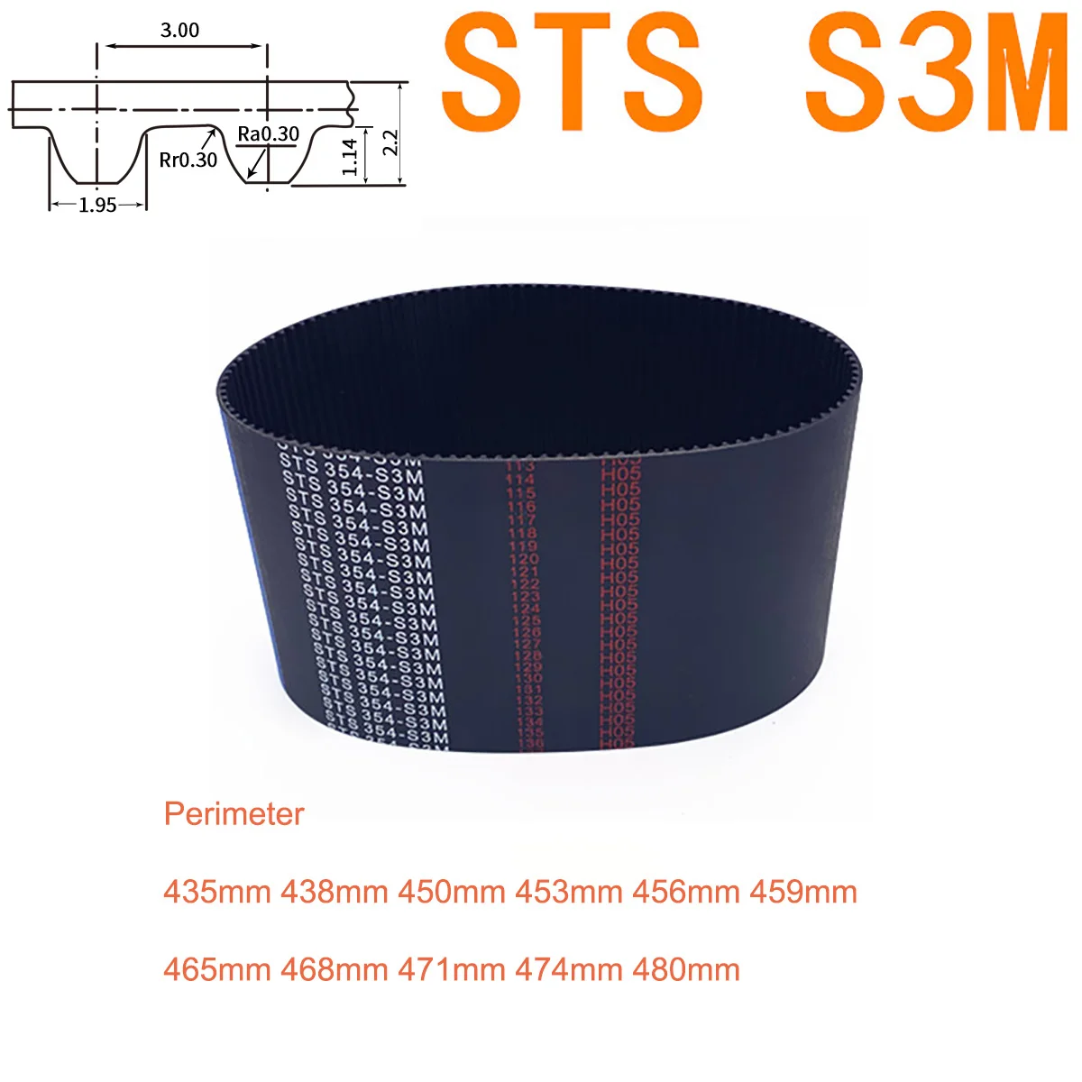 

1Pc S3M Timing Belt 435 438 450 453 456 459 465 468 471 474 480mm Width 6/10/15/20mm STS S3M Closed-loop Synchronous Rubber Belt