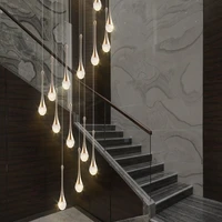 golden spiral staircase chandelier luxury villa long living room warm light crystal pendant fixtures home lighting hanging lamps