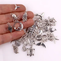 30pcs mix jellyfish octopus ocean charms silver color shell conch zinc alloy pendant for jewelry making diy supplies materials