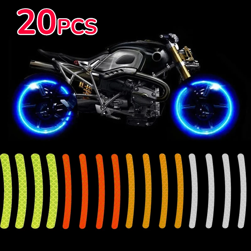 

20pcs Auto Decal Bicycle Motorcycle Wheel Luminous Stickers Night Safety Warning Sticker Tire Reflective Tape Strips