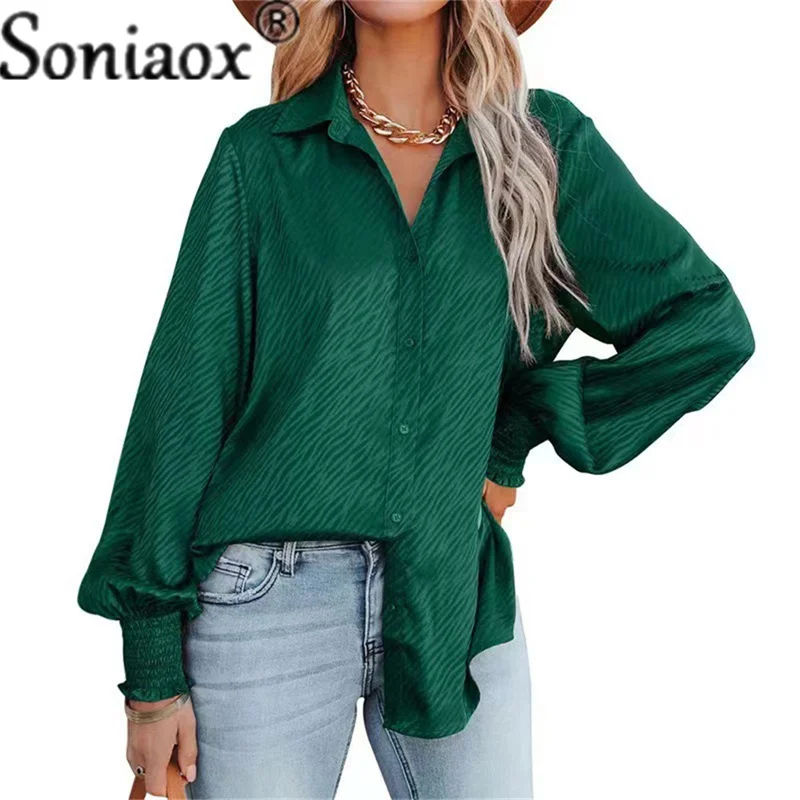 Women's Blouse 2022 New Zebra Pattern Lapel Loose Top Lantern Long Sleeve Shirt Women Autumn Single-Breasted Shirts Femme Blusas