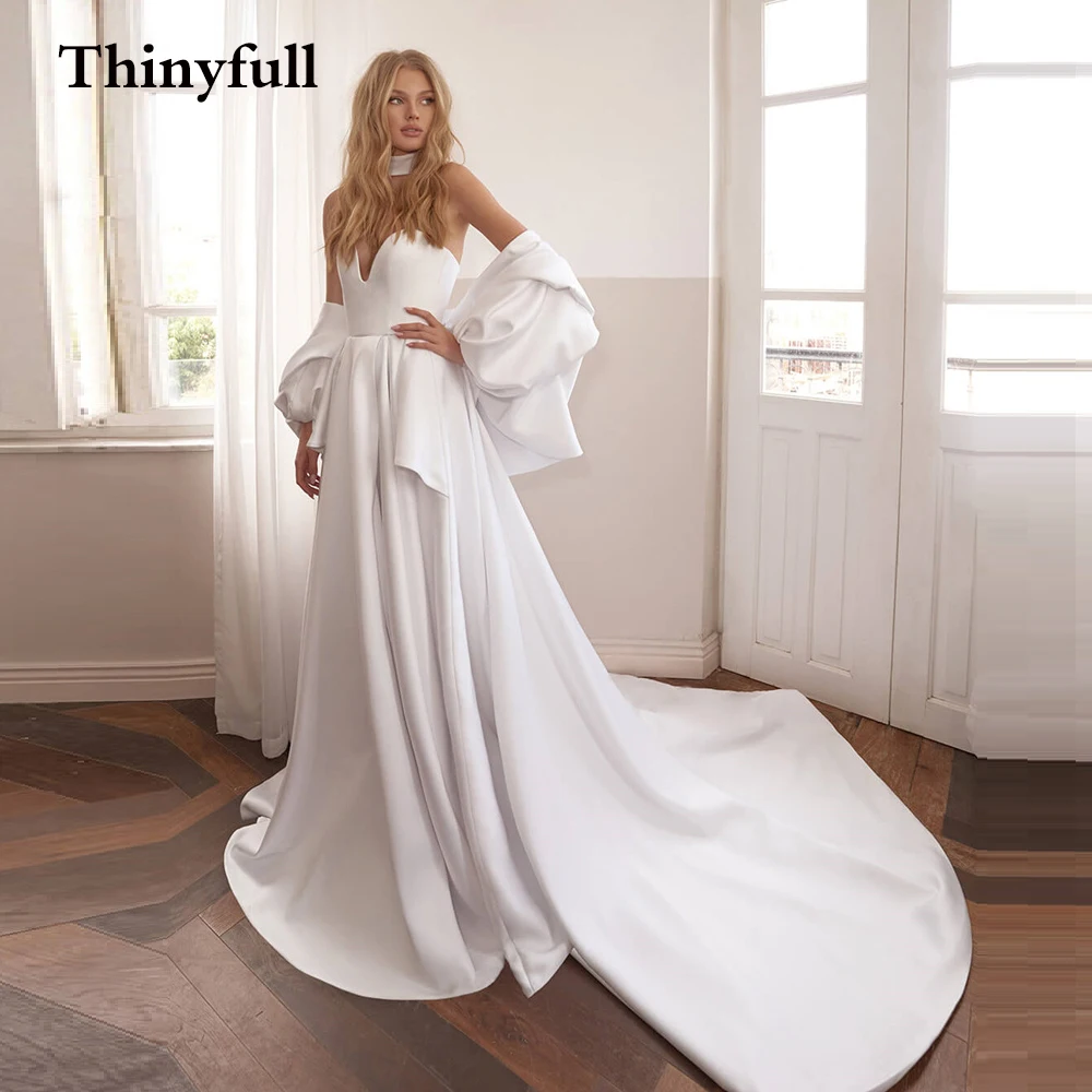 

Thinyfull Sweetheart Long Train Full Sleeves Wedding Dresses 2022 A Line Birthday Beach Mariage Gowns Princess Vestidos Boda