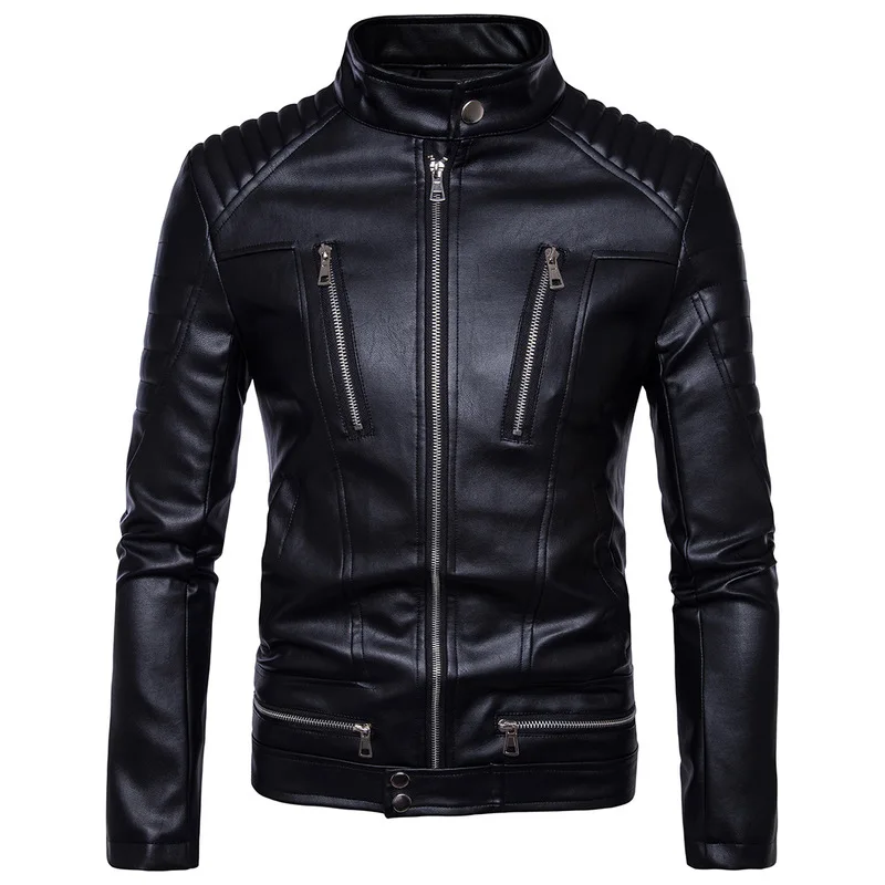 

Men Faux Leather Coat Zipper Overcoat Motor Jacket Motorcycle Bikers Punk Man Brand Top Colthing Mens Bomber Jackets Fashion