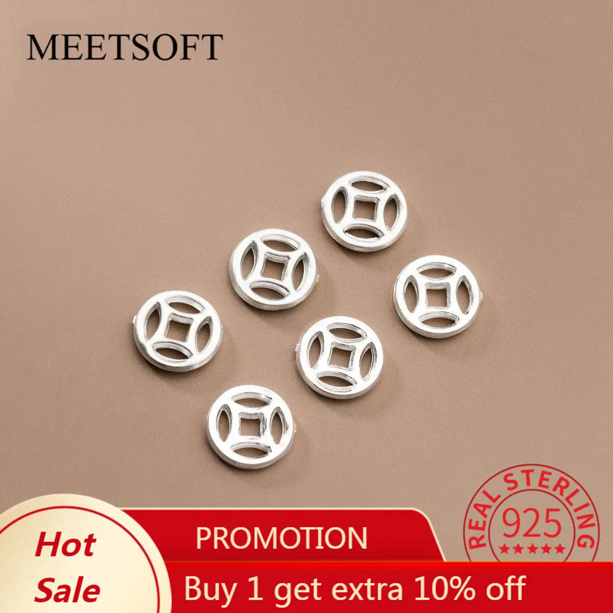 

MEETSOFT, классические бусины в форме монеты из стерлингового серебра S925 пробы, украшения ручной работы, оптовая продажа