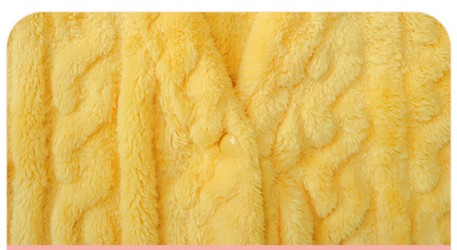 Girl's Winter Warm V-Neck Button Type Two Piece  Home Suit With Pockets Polyester Comfortable Slim Fit Sleepwear