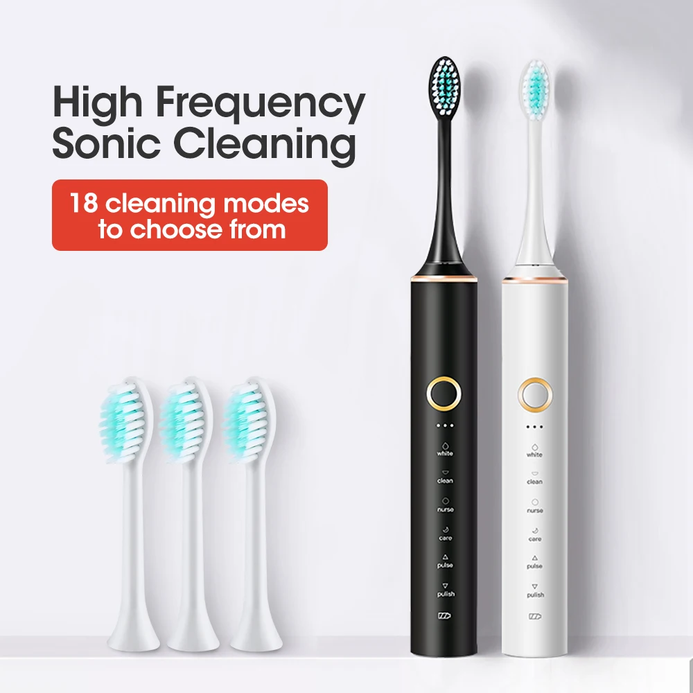 

Sonic Electric Toothbrush IPX7 Waterproof Usb Rechargeable 6 Modes Smart Timer Ultrasonic Tooth Brushes With 4 Brush Heads