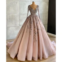 luxurious elegant prom dress long sleeve v neck applique pleated prom dress and floor ladies evening dress custom formal party