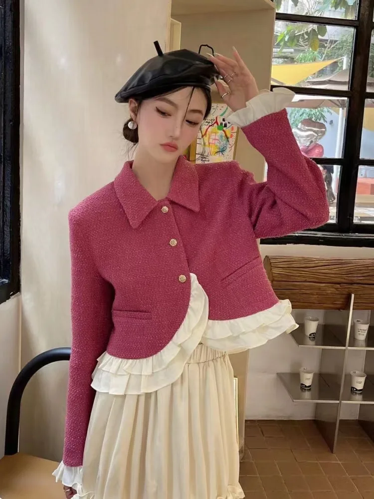 

2022 Autumn Winter Small Fragrance Tweed Jacet Coat Women French Vintage Short Coats Female Korean Fashion Casual Outerwear
