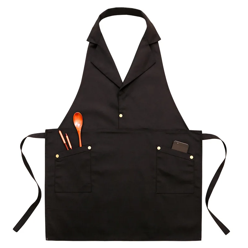 

Suit Collar Men Women Apron Adjustable Household Hotel Restaurant Chef Waiter Pinafore Baking BBQ Nail Cleaning Bib With Pockets