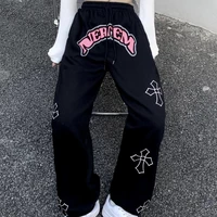 high street cross print straight trouser hip hop loose wide leg pants women streetwear women korean cargo pants