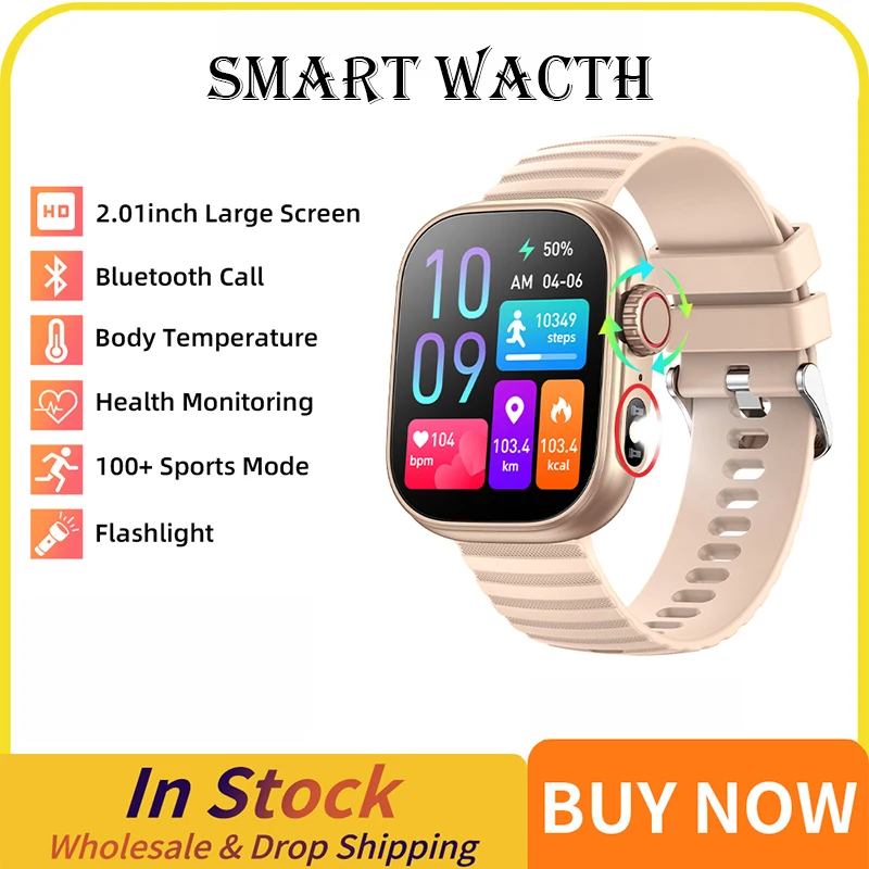 

Умные часы Sith Lights, температура тела, Bluetooth Вызов, 2,01 дюйма, поворотный ключ, игра 100 +, спортивный фитнес для IOS, Android