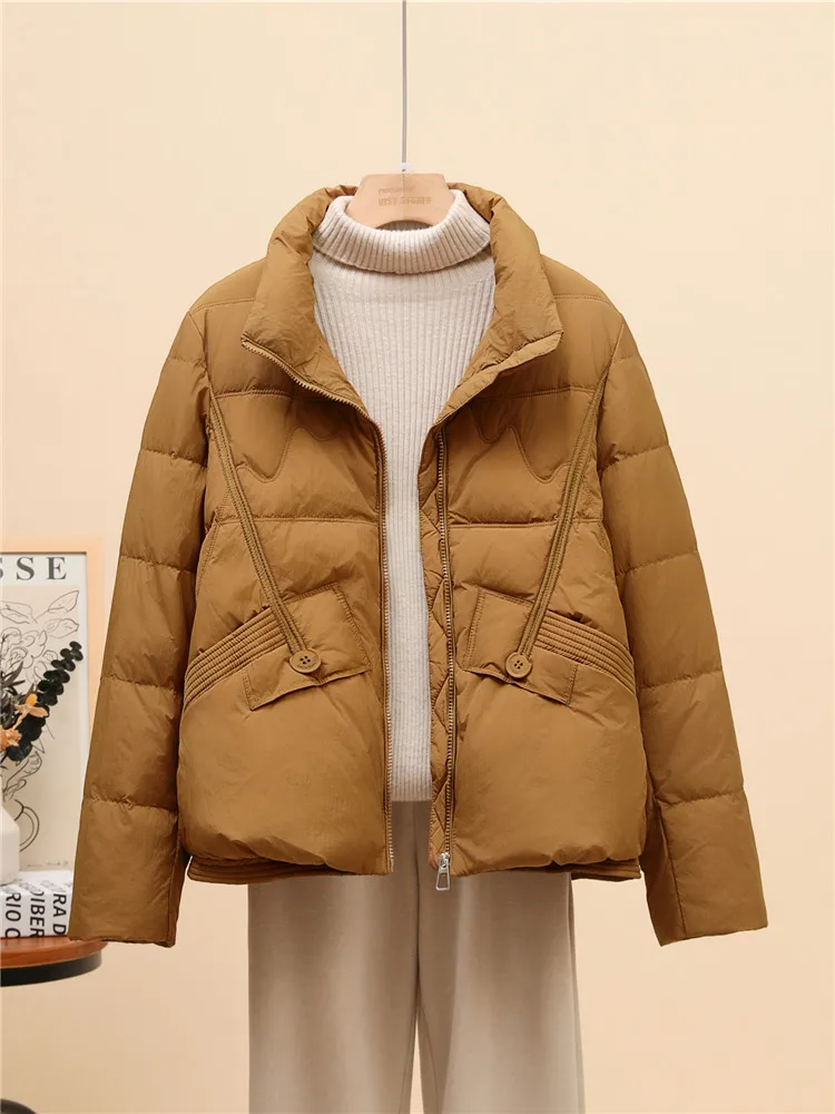 Lightweight Down jacket Women 2024 Autumn and Winter New White Duck Down Small Stand Collar Short Fashion Loose Warm Outerwear