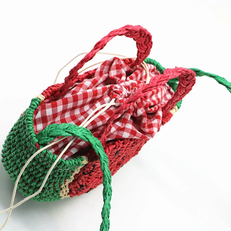 New Watermelon Straw Bag Shoulder Crossbody Braided Children's Handbag Women's Fruit |