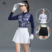 swan love golf women shirt summer ice silk sunscreen long sleeve printed t shirt pleated skirt high waist skorts clothing sets