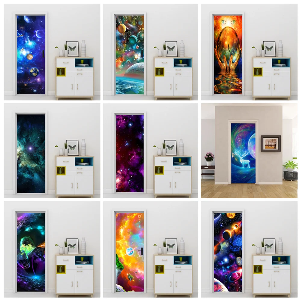 

Self-adhesive Vinyl Stickers For Interior Doors Abstract Universe Space Printed Home Decoration Wall Decor Kids Room Wallpaper