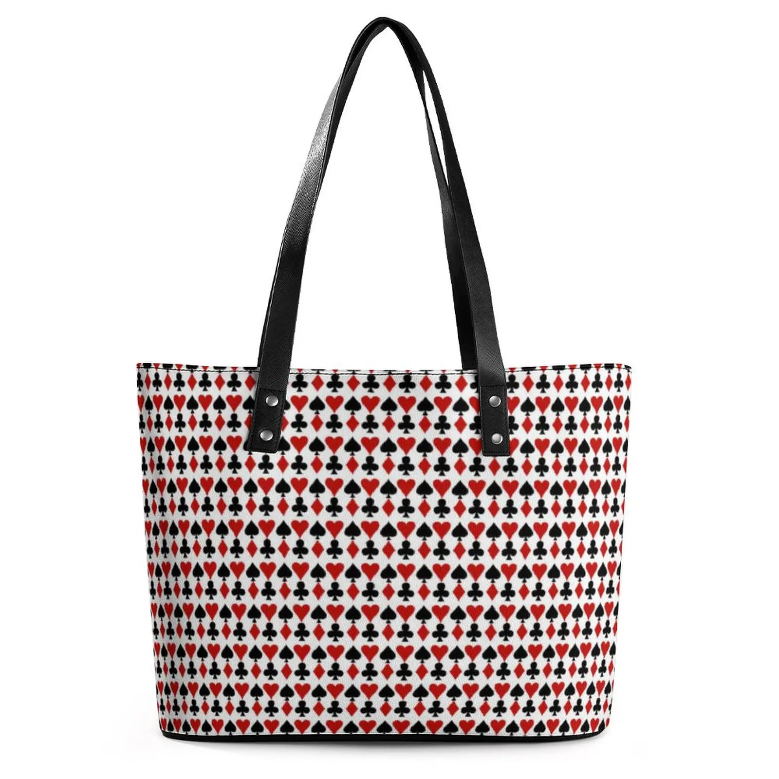 

Red Hear Print Handbags Playing Cards Suit Symbols PU Leather Shoulder Bag Women Work Designer Tote Bag Belt Cool Hand Bags