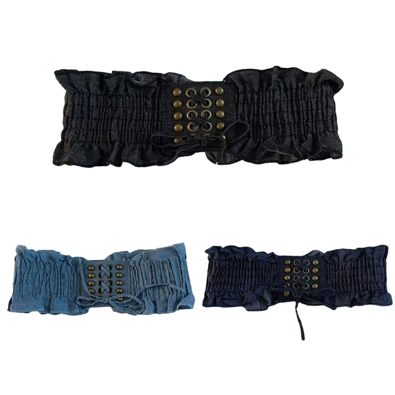 Denim Elastic Belt Peplum Belt Elastic Corset Waist Belt Stretchy Belt For Dresses Lace Up Corset Belt Waistband