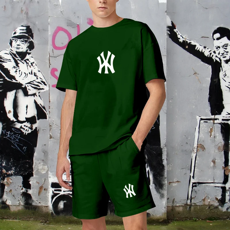 Mens Cotton Luxury Brand T-Shirts Sets Summer Man Shorts Suits Leisual Tees Tops Fashion Sportwear Oversized 2 Piece Streetwear