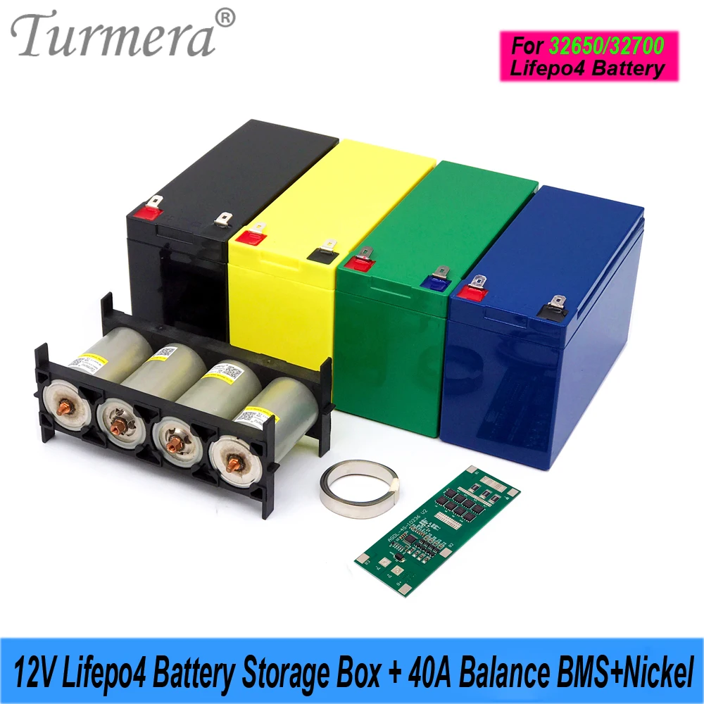 

Turmera 12V Lifepo4 Battery Box 1X4 32700 Holder 12.8V 4S 40A Balance BMS with Weld Nickel for 12V UPS or Replace Lead-Acid Use