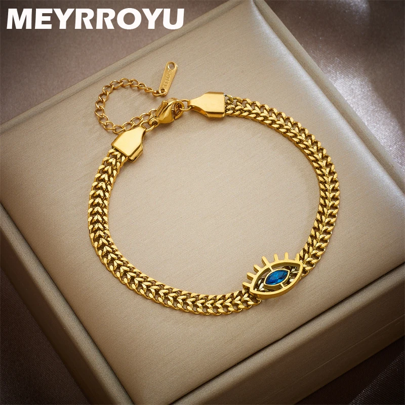 

MEYRROYU 316 Stainless Steel New Vintage Blue Eyes Charm Bracelet For Women Men Bangles Punk Gothic Jewelry Party Gifts Bijoux