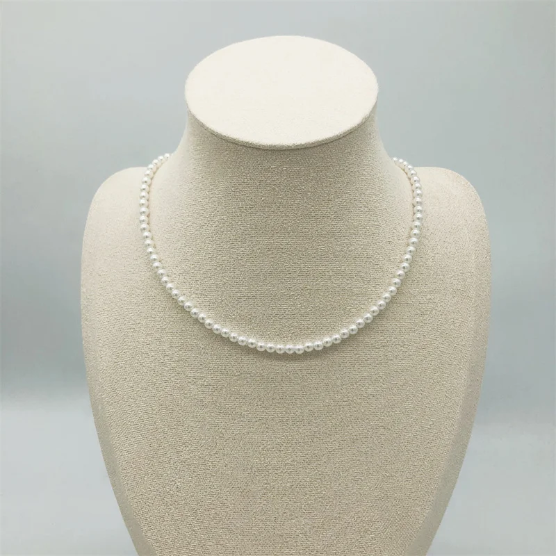 

4mm Imitation Pearl Necklace Temperament Simple Handmade Strand Bead Choker Clavicle Chain Wedding For Women Jewelry Gift