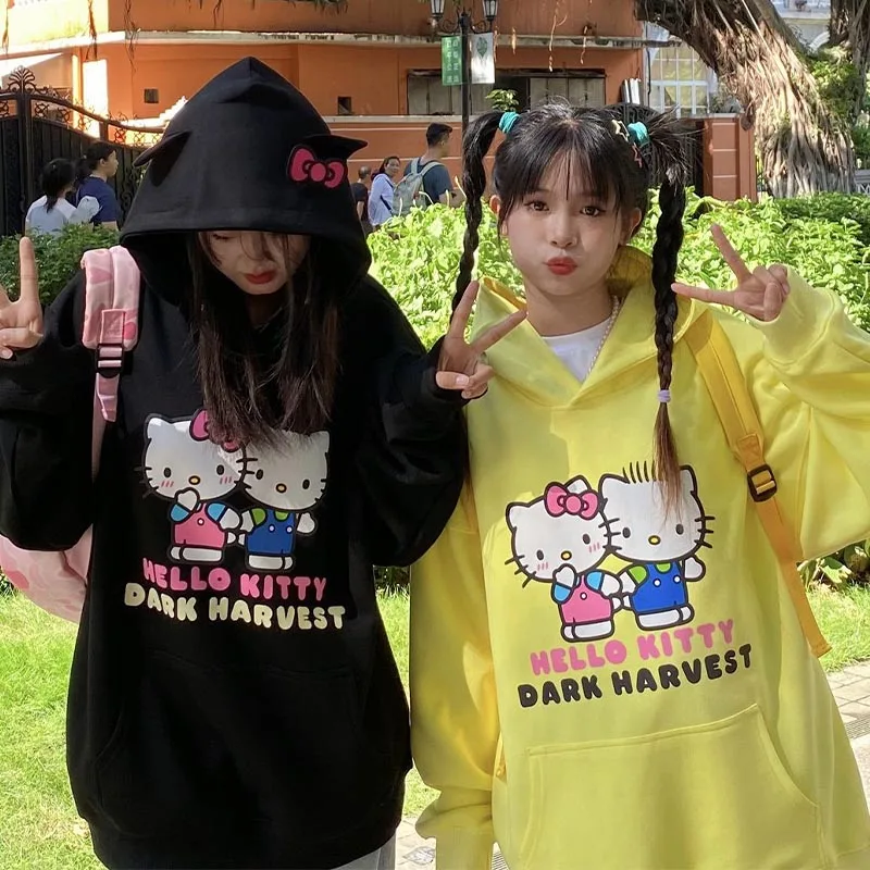 

New Kawaii Sanrio Hoodies Hellokittys Cartoon Anime Autumn/winter Top Hooded Loose Print Fashion Versatile Girl Couple Gift Y2K