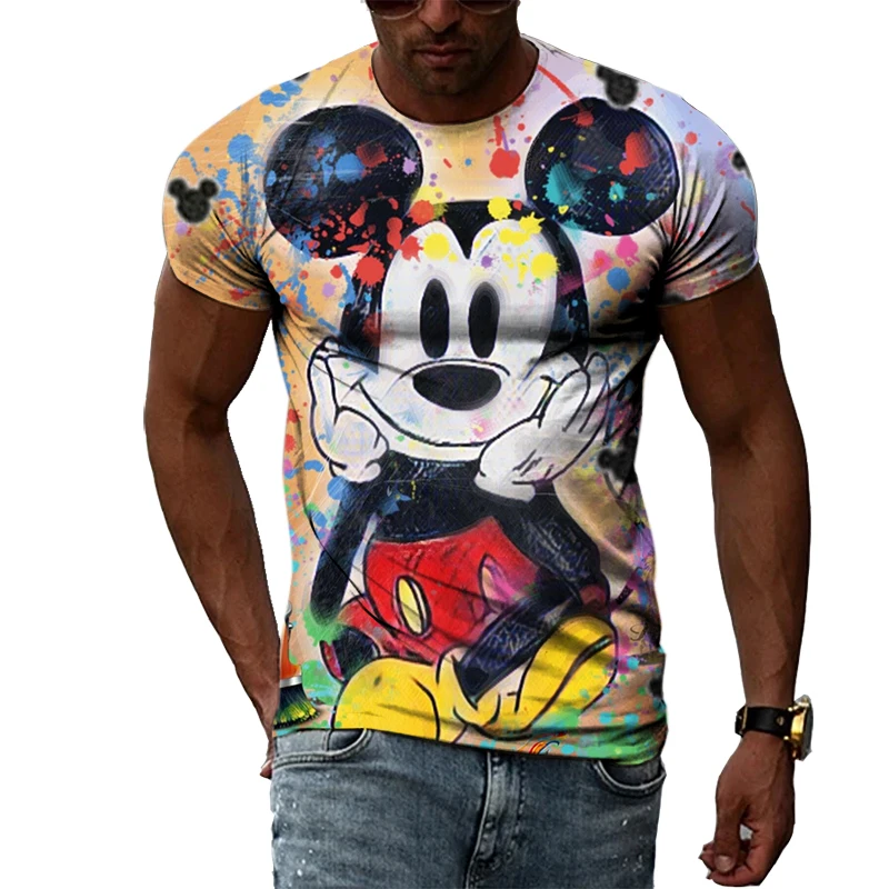 

Новые летние мужские футболки Disney с 3D принтом, повседневные уличные Топы большого размера с круглым вырезом и короткими рукавами с Микки Ма...