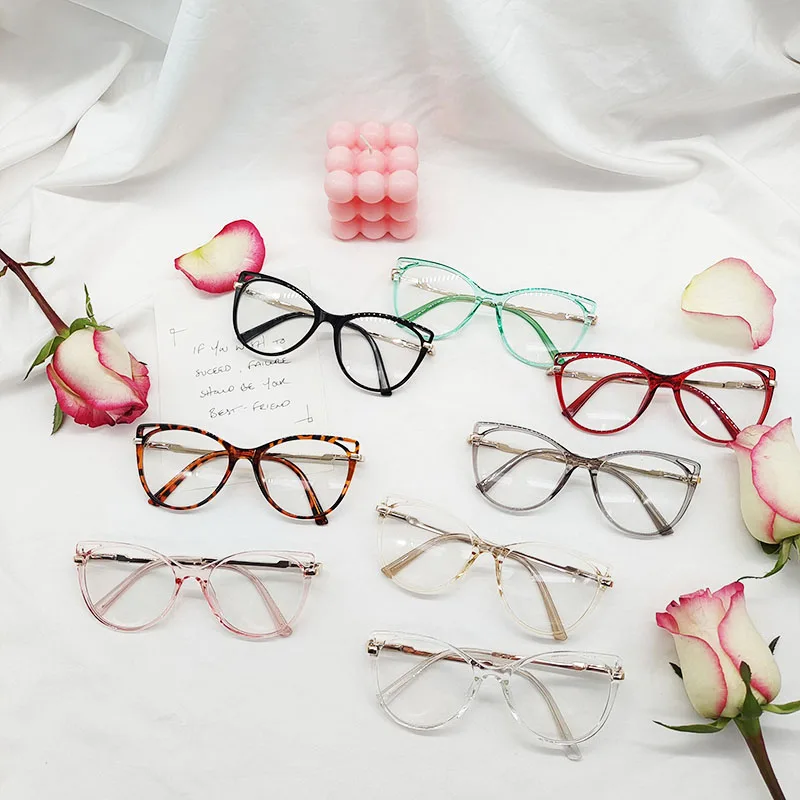 

New Leopard Cat Eye Frame TR90 Multicolor Eye Frame Comfortable Spring Leg Flat Lens Myopia Frame
