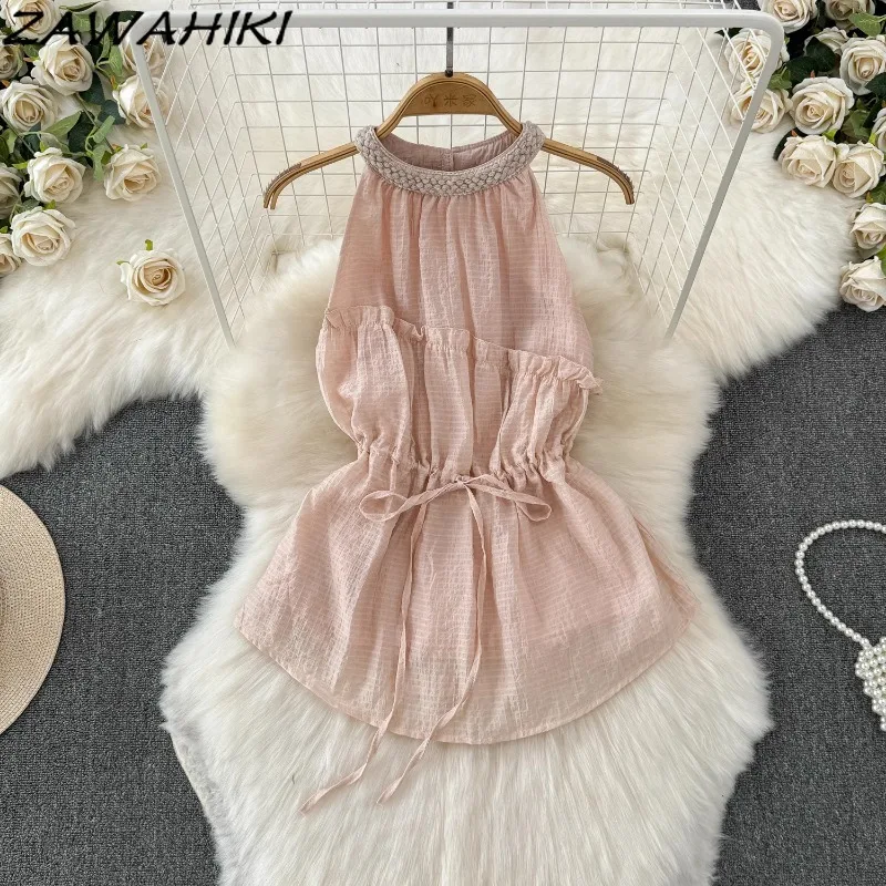 Комплект из двух предметов Женский бандажный топ с рюшами и лямкой на шее Женская