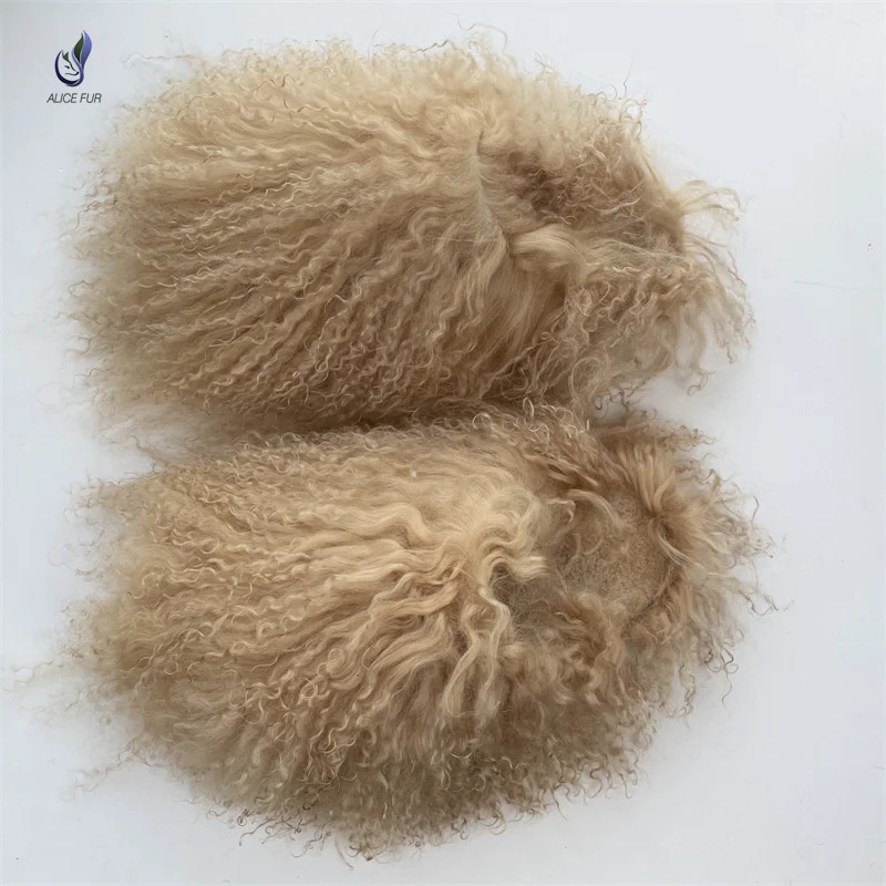 High Quality Women's Fluffy Mongolian Fur Slides Shaggy Curly Sheepskin Flat Bottom Long Fur Slippers