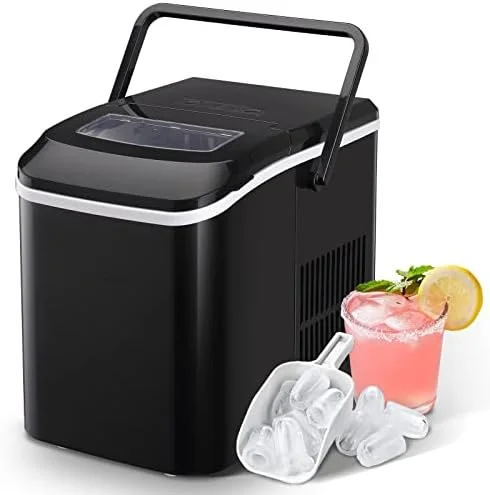 

Portable Ice Maker Machine 9 Cubes Ready in 7-8Mins, 26lbs in 24Hours, with Ice Scoop and Basket, Easy to Operation, Stainless S