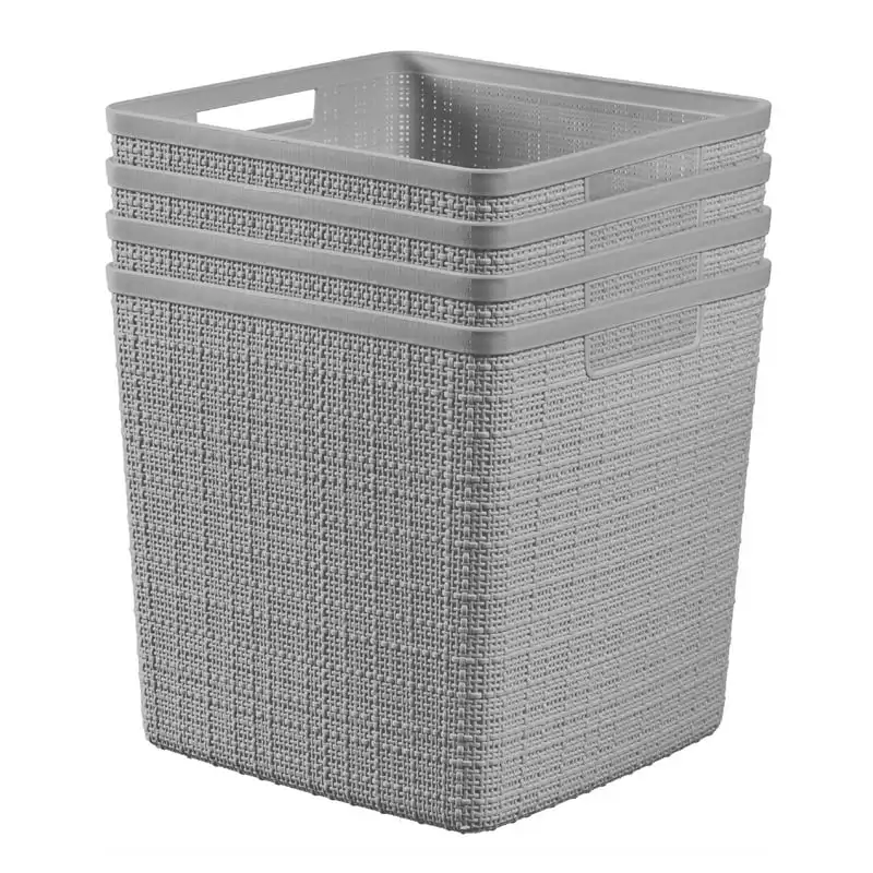 

Jute 11" Cube Basket, Resin Plastic Storage Bin, Cool Grey, 4 Pack