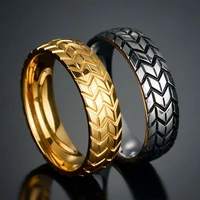 gold and silver cool motorcycle tire ring mens hip hop punk bicycle ring geometric stripes wedding business high end ring
