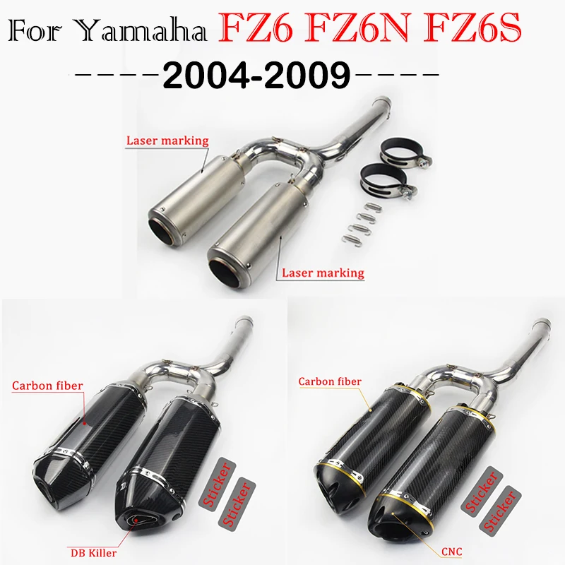 

Motorcycle Exhaust For Yamaha FZ6 FZ6N FZ6S 2004-2009 2007 akrapovic Modified Muffler escape Link Middle Pipe Tail Double moto