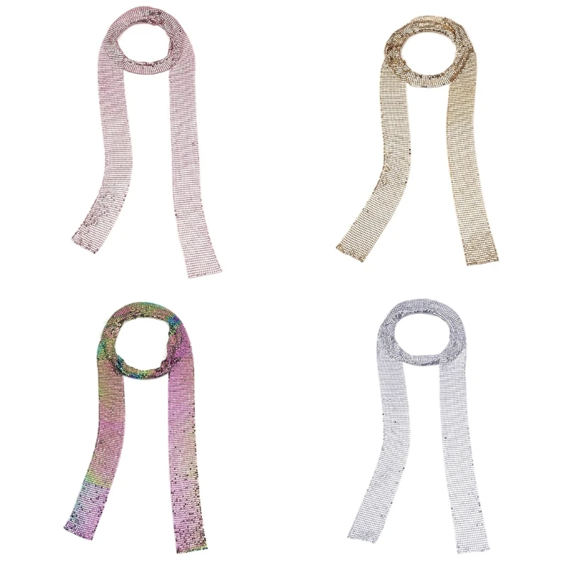 

449B, шарф с блестками, воротник с блестками, ожерелье, узкий шарф с блестками, ожерелье-чокер с блестками, металлическая цепочка до ключиц с бл...