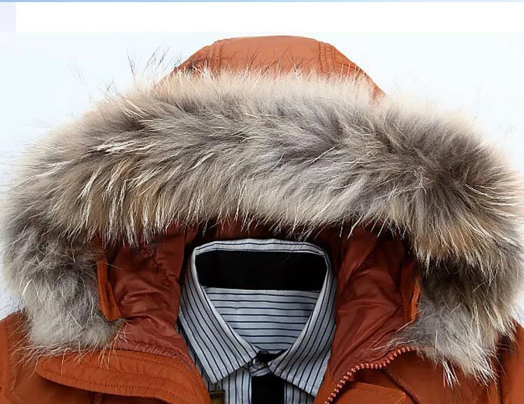 Male Winter Thickening Down Coat Natural Raccoon Dog Fur Collar Hooded Duck Down Short Jacket for Man Orange Army Green 2xl 3xl