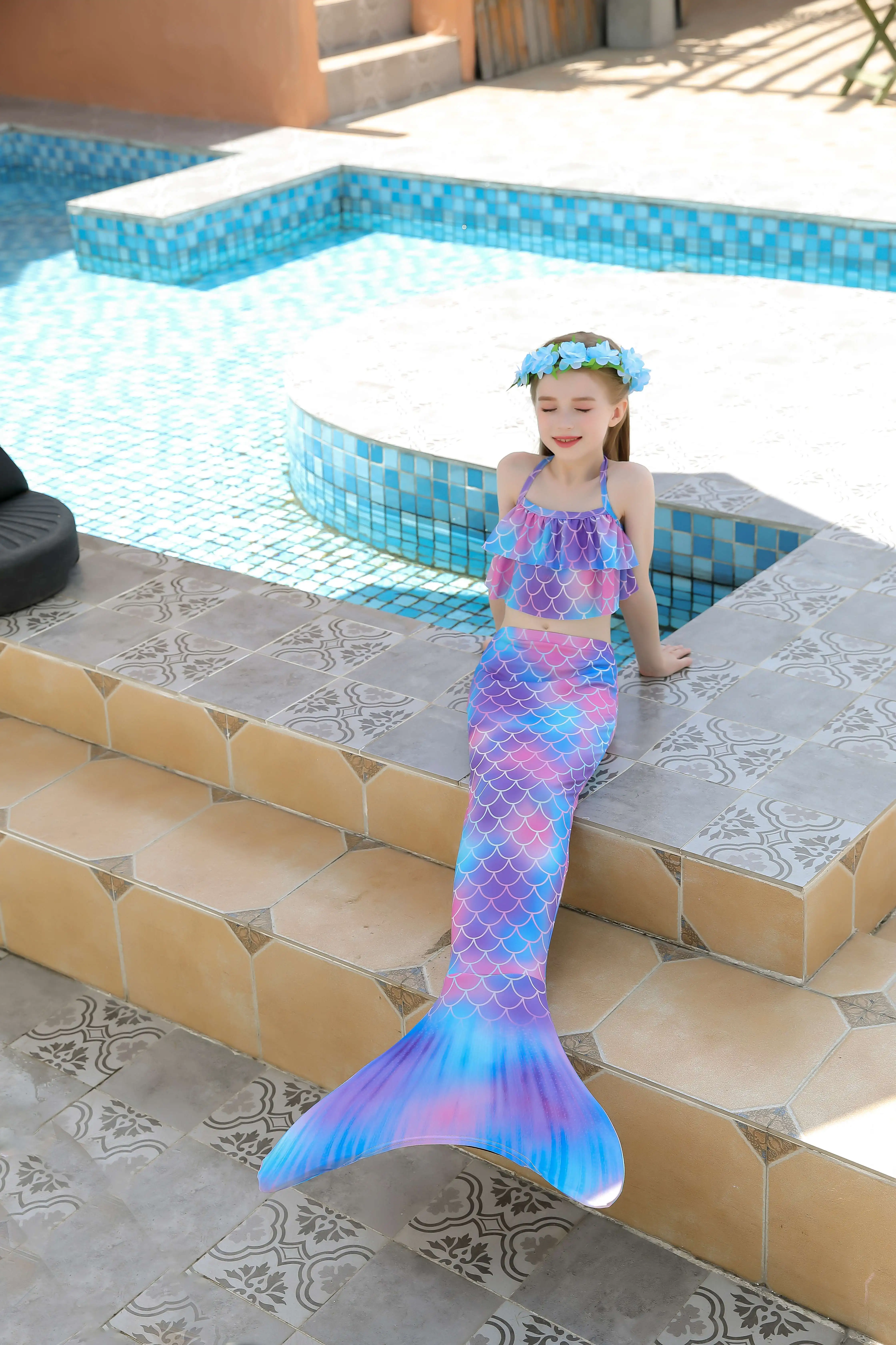 Купальник с хвостом Русалочки для девочек купальный костюм маленькой русалочкой