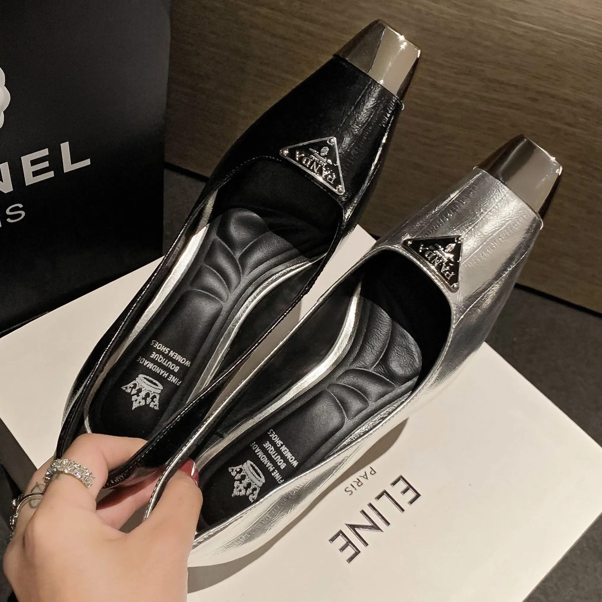 

New Brand Design Metal Head Leather Custom High Heel Single Shoes Square Head Thin Heel Elegant Banquet Ball Women's Shoes