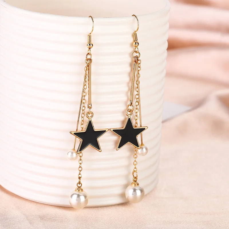 Модные длинные серьги Imiation с жемчужными звездами и кисточками для женщин, Винтажные висячие серьги Bohmiean, яркие ювелирные изделия в подарок