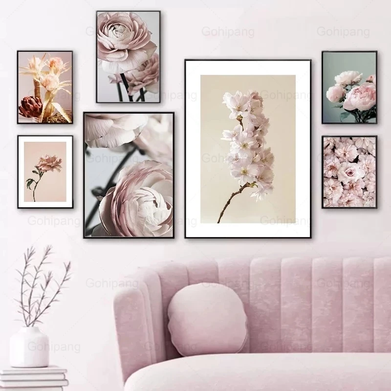 

Peony Rose Flower Wall Art Canvas Painting Nordic Plants and Flowers Posters Pink Wall Print Pictures for Living Room Decoration