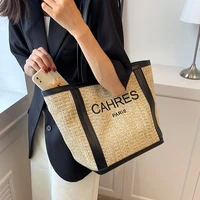 designer letters printed straw women shoulder bags large capacity braid handbags for women totes causal commuter shopper bag new
