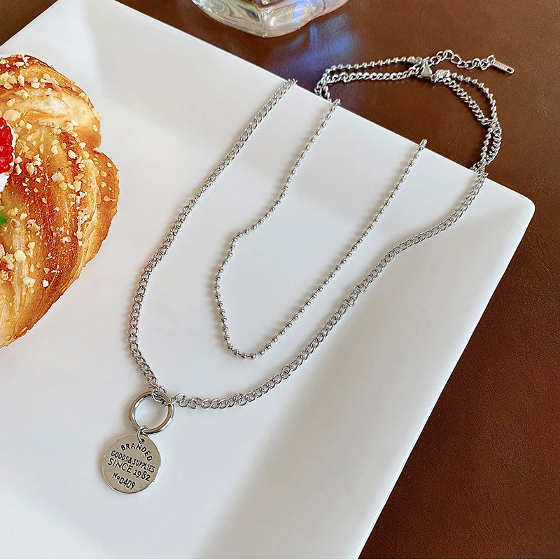 

Double Layer Hip-Hop Vintage Portrait Coin Letter Necklaces For Women Personality Sweater Chain Gothic Black Gold Tone Jewelry