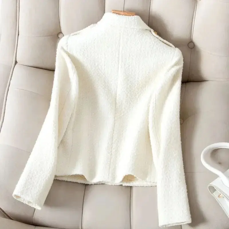 Женское шерстяное пальто новые костюмы цвета слоновой кости из твида Короткие