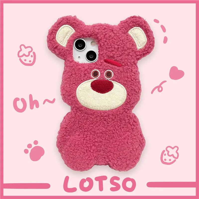 

Plush three-dimensional strawberry bear apple 11/12 for iPhone14PLUS/13PROMAX phone case all-inclusive protection