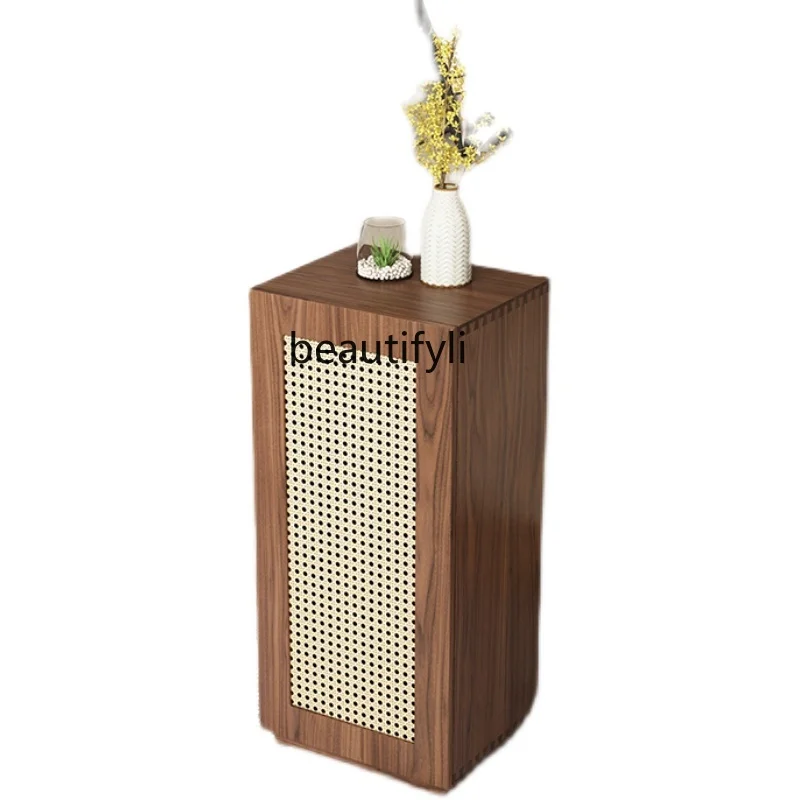 

HJ Small Bedside Table Solid Wood Storage Low Cabinet Bedroom Nordic Retro